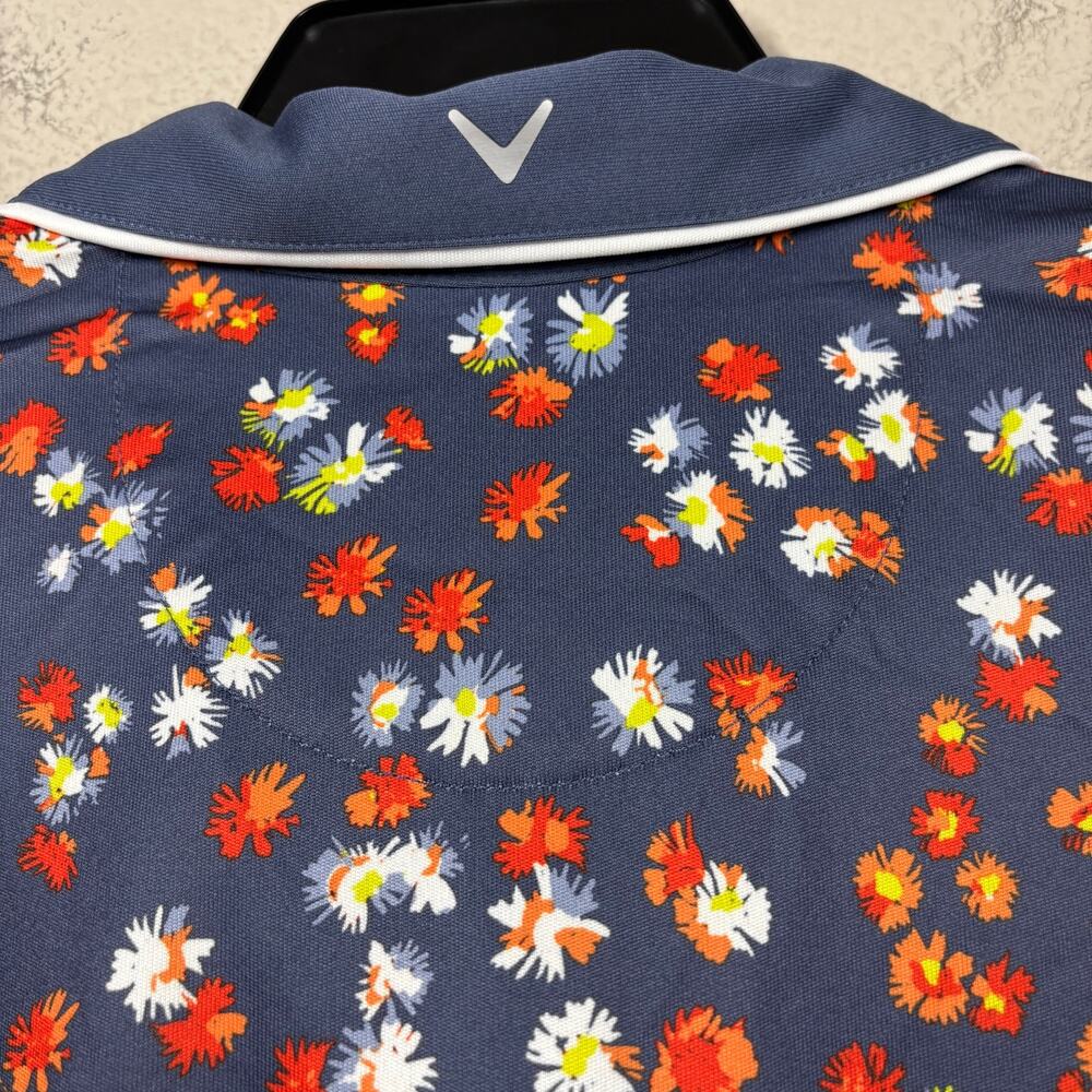 Callaway Medium Opti Dri Golf Polo Shirt Blue Floral Daisy Popover Collared - Picture 4 of 7